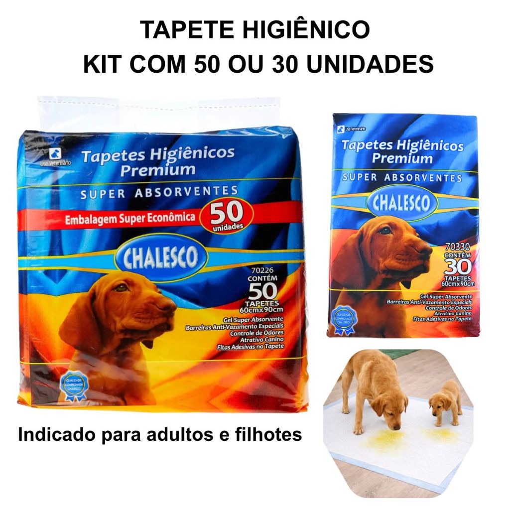 Tapete Higiênico Super Absorvente Chalesco Kit com 50 ou 30 unidades Absorve Xixi contra Vazamento em Oferta na Shopee