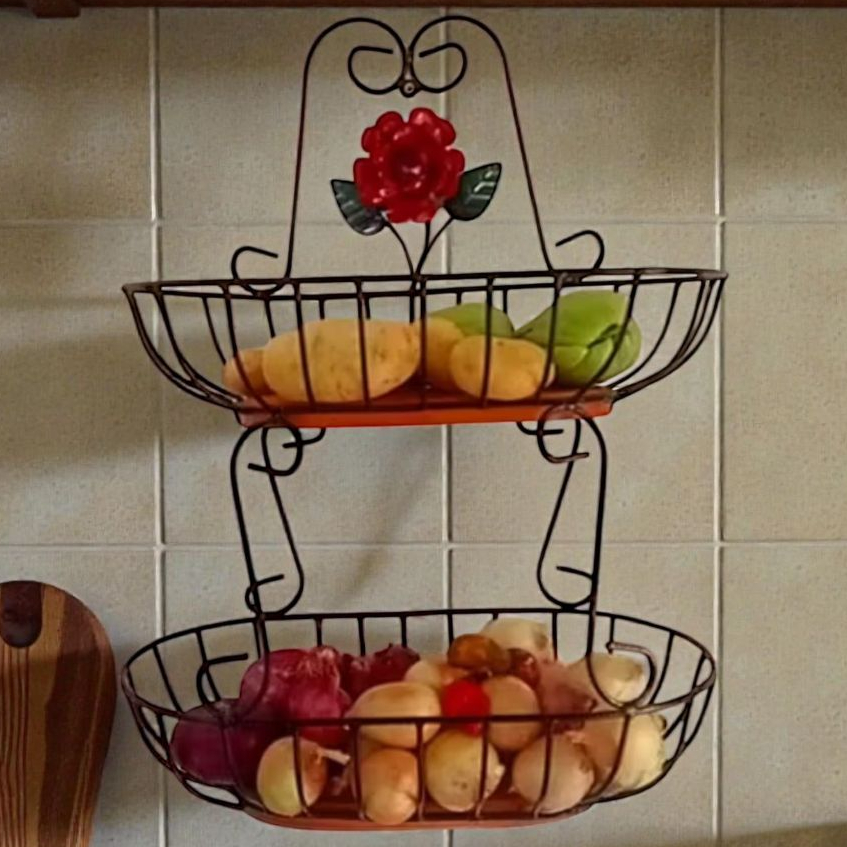 Fruteira dois andares parede suspensa cesto ferro armazenar decoração cozinha fabricação propria em Oferta na Shopee