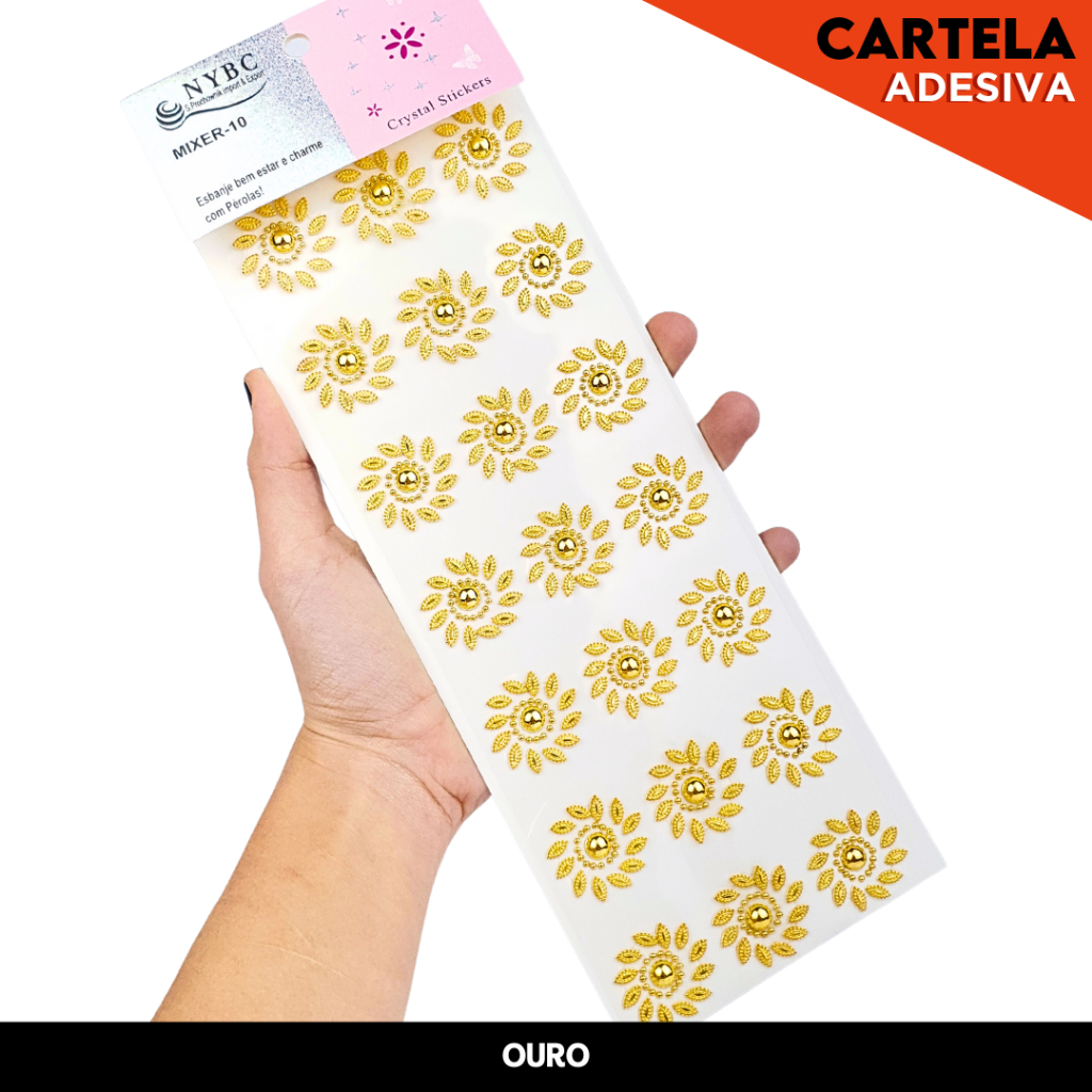 Cartela Adesiva com Pedrarias 3D MMIXER-10 Flor Cristal para Artesanato, Customização e Decoração-AE