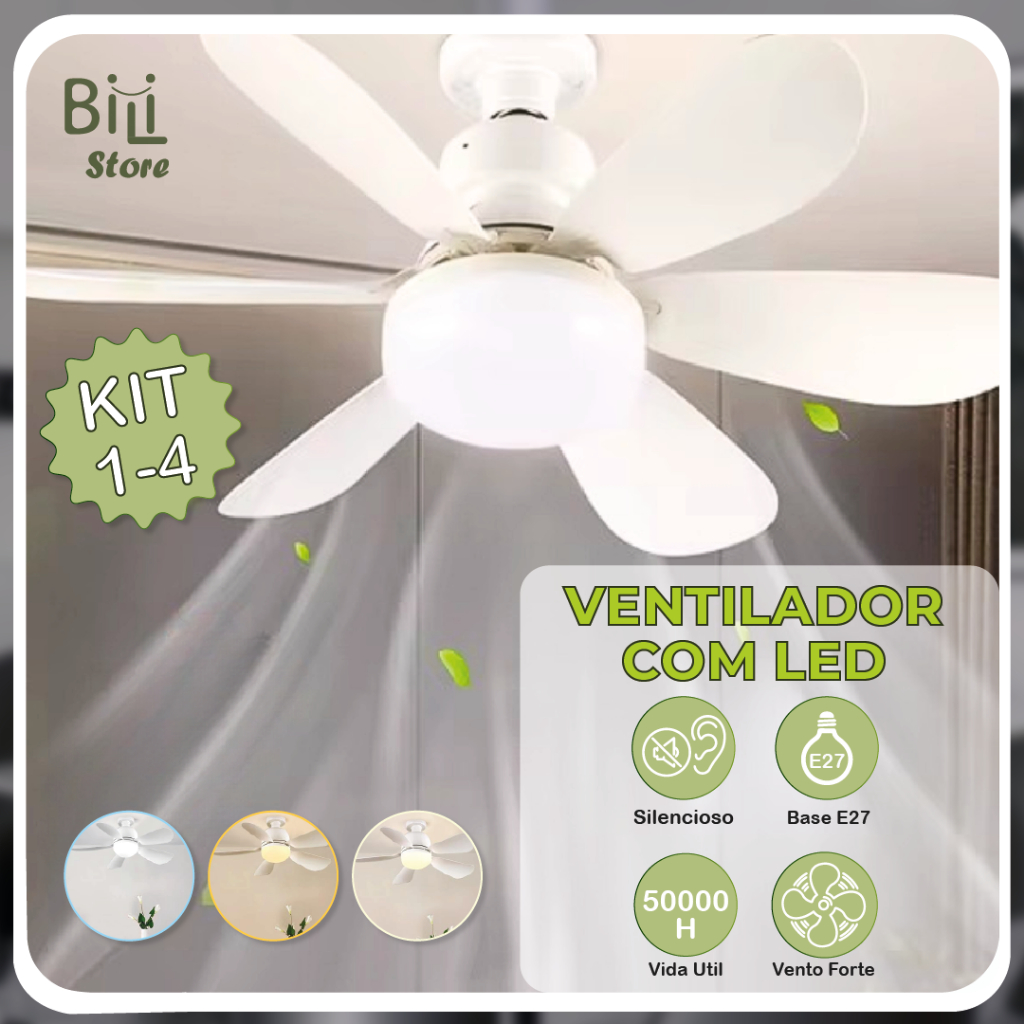 Ventilador de Teto PRO 80W ou 60W Super LED Lâmpada E27 Controle Remoto Luminária Economica de Energia 6 lâminas Bivolt em Oferta na Shopee