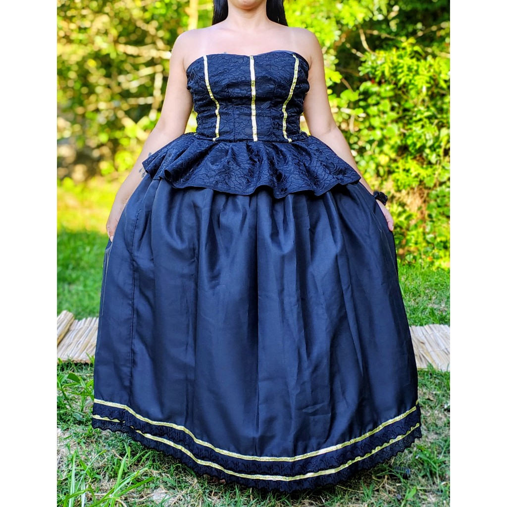 Conjunto Preto com dourado - Saia de bata - Corset - Terreiro, Umbanda - Candomblé- Pombogira