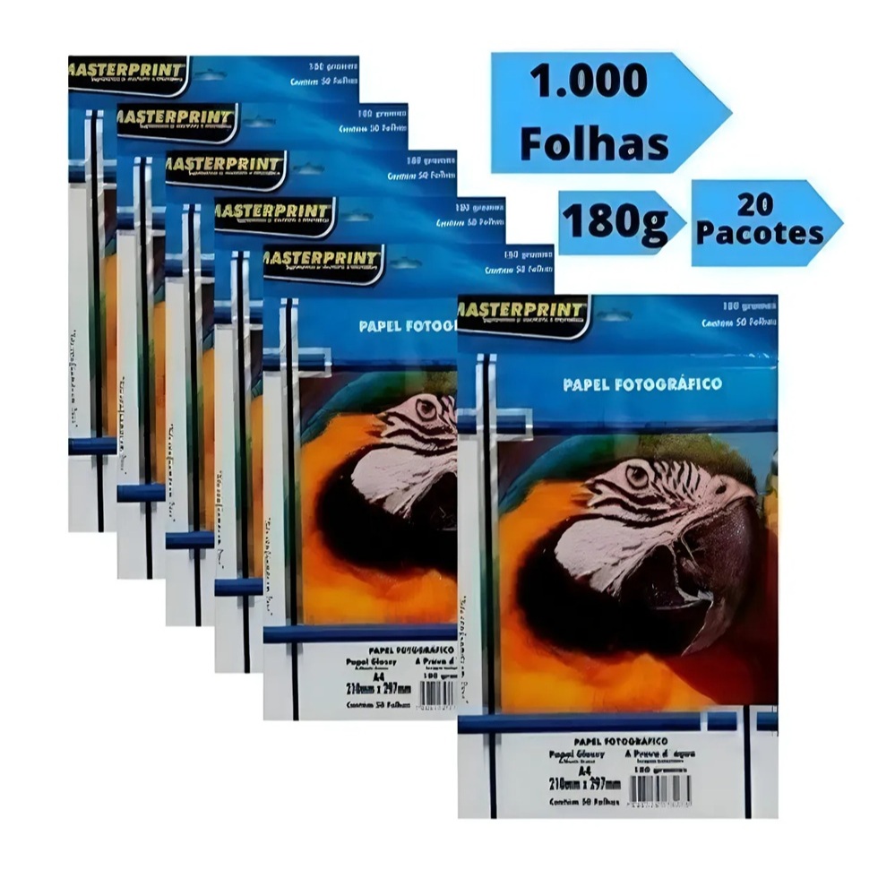 1000 Folhas Papel Fotográfico 180g A4 Glossy Masterprint