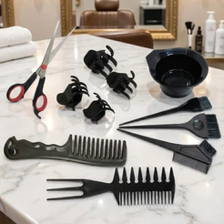 Kit Profissional para Cabelos com Pentes, Tesoura e Acessórios
