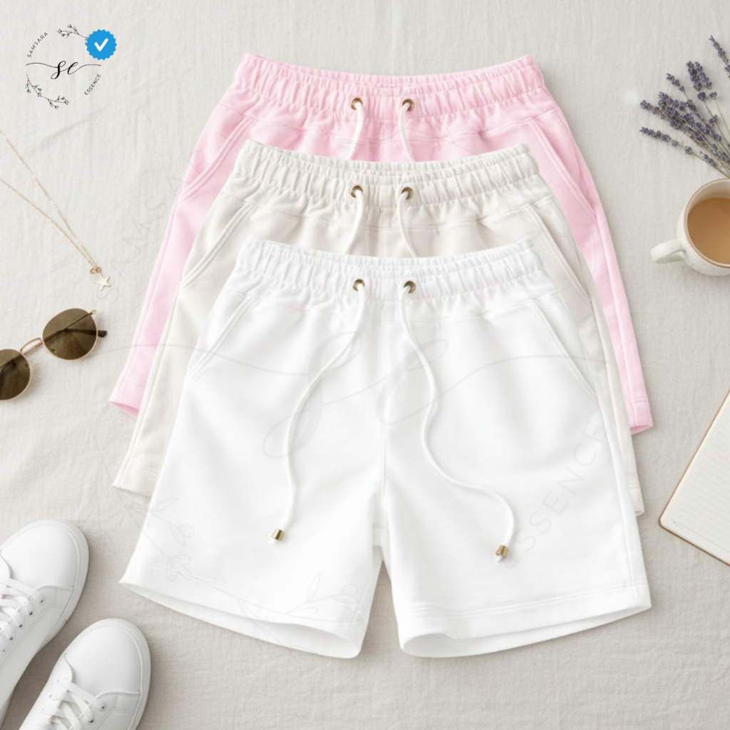 Short Social Feminino Moletinho Premium com Cordão Ajustável Bolsos Tecido Confortável e Soltinho
