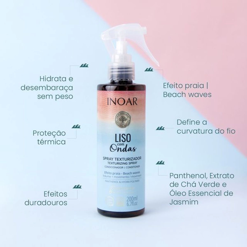 Spray Texturizador Liso com Ondas 200ml Inoar - Efeito Praia Volume + Movimento - Proteção Térmica
