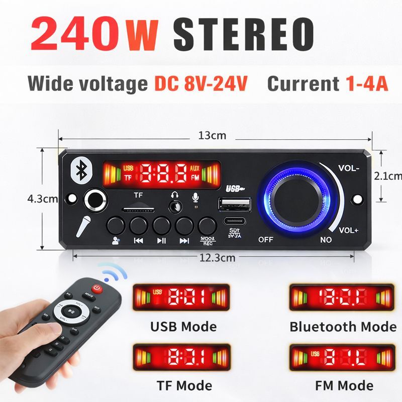 240W DIY Casa Amplificador Digital MP3 Decodificador Placa 2*120W Bluetooth 5.0 USB TF FM Radio