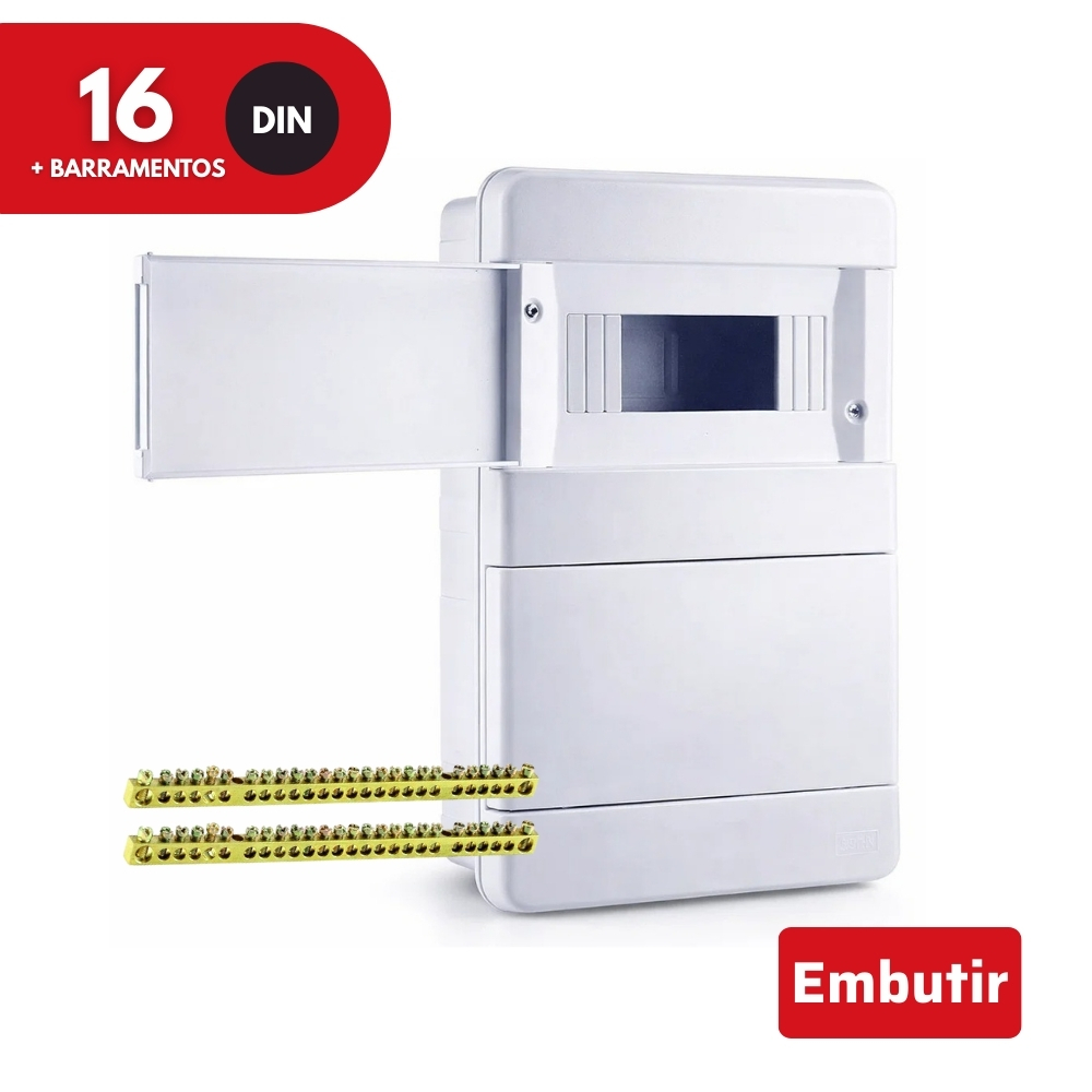 Quadro de Distribuição com Barramento 16 Din Embutir Forceline