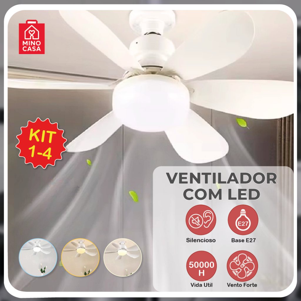 Ventilador de Teto com LED Lâmpada E27 Com Controle Remoto Bivolt Luminária Economica de Energia 6 lâminas 110V-220V em Oferta na Shopee