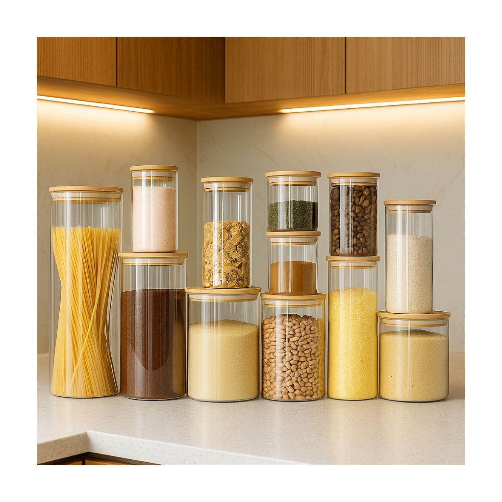 Jogo 12 Potes Hermetico Vidro Mantimentos Tampa Bambu em Oferta na Shopee