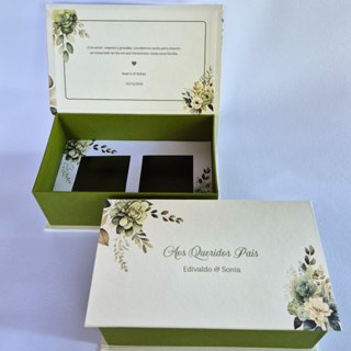 Caixa personalizada para pais dos noivos - caixa para 2 xicaras - verde oliva em Oferta na Shopee