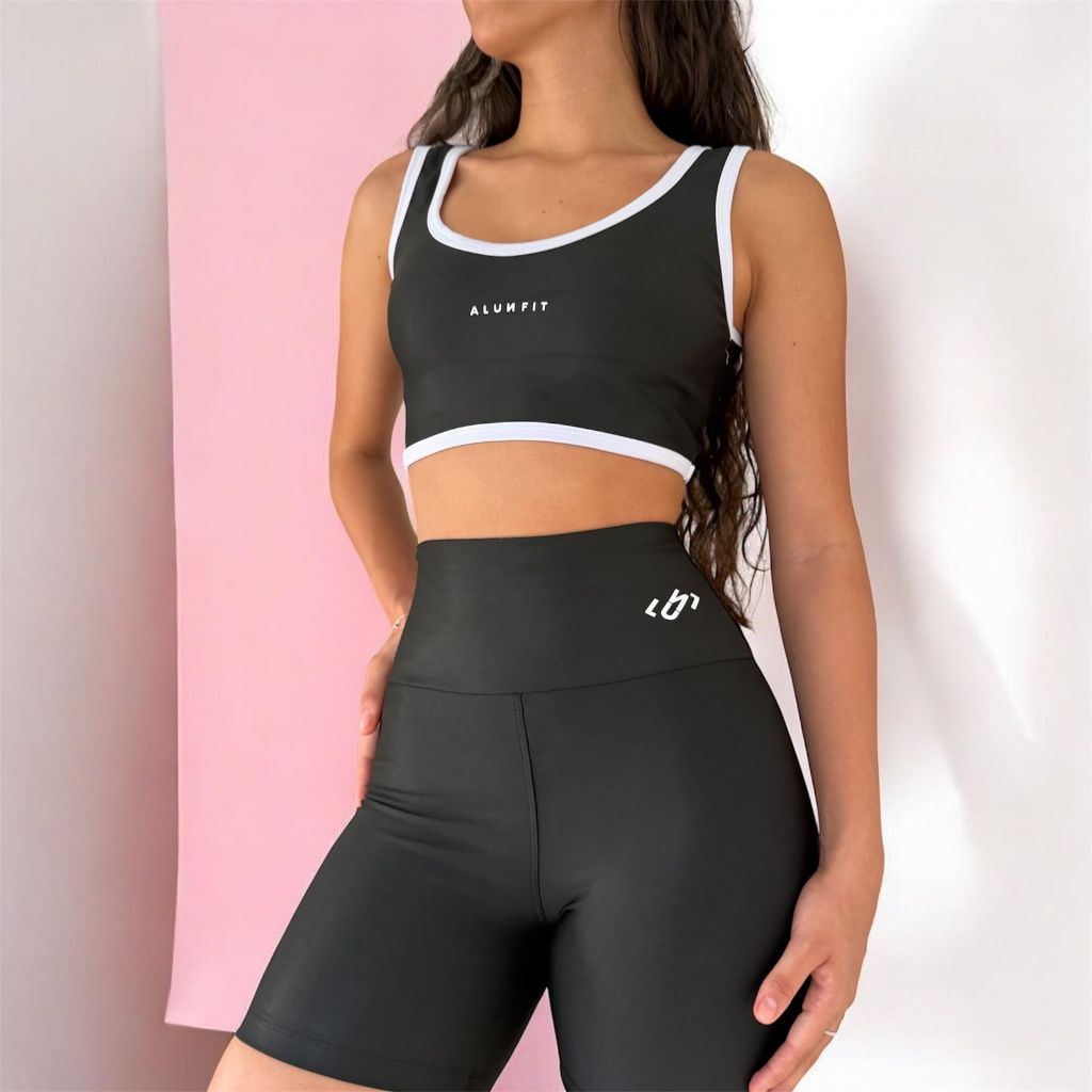 CONJUNTO DE ACADEMIA FEMININO SHORT COM  TOP DE ALÇA GROSSA ZERO TRANPARENCIA E CINTURA ALTA