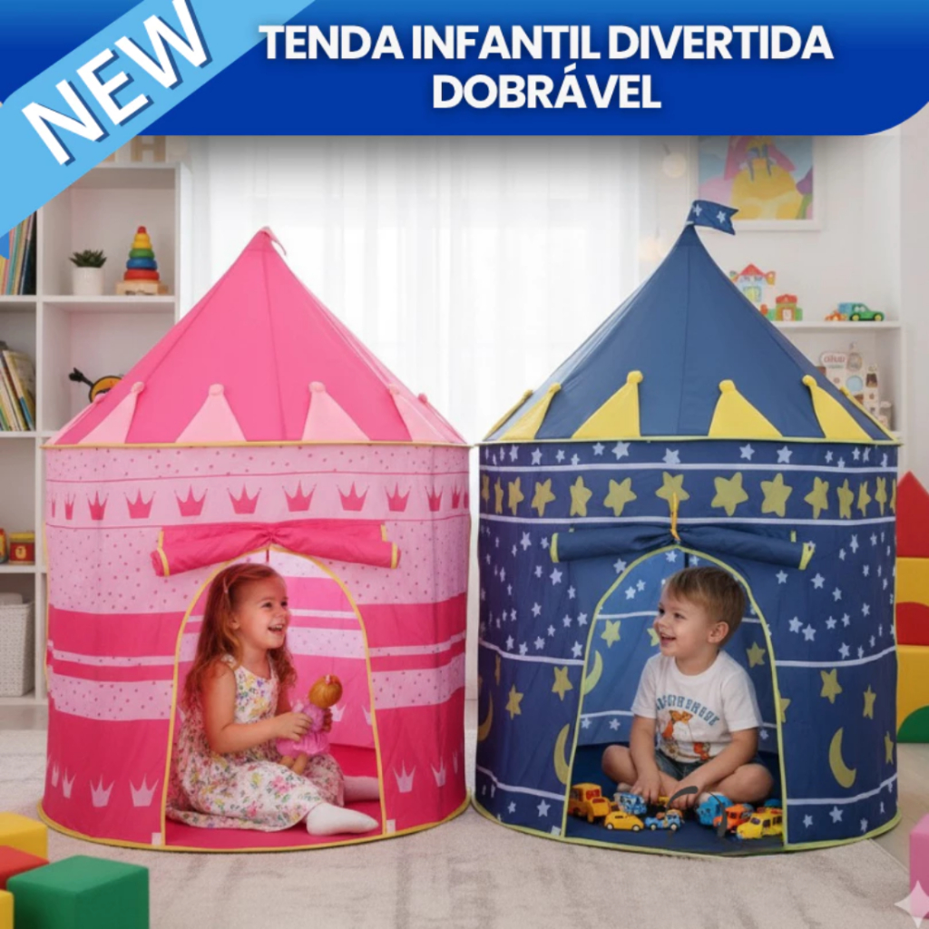 Barraca Infantil Natal Tenda Cabana Castelo Princesa Dobrável Menina Menino Azul Rosa Premium