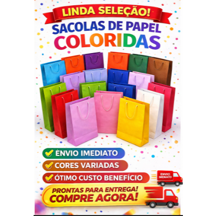 KIT Sacolas de Papel Lisas – Várias Cores KIT 10 / 20 / 30 / 50 Unidades em Oferta na Shopee