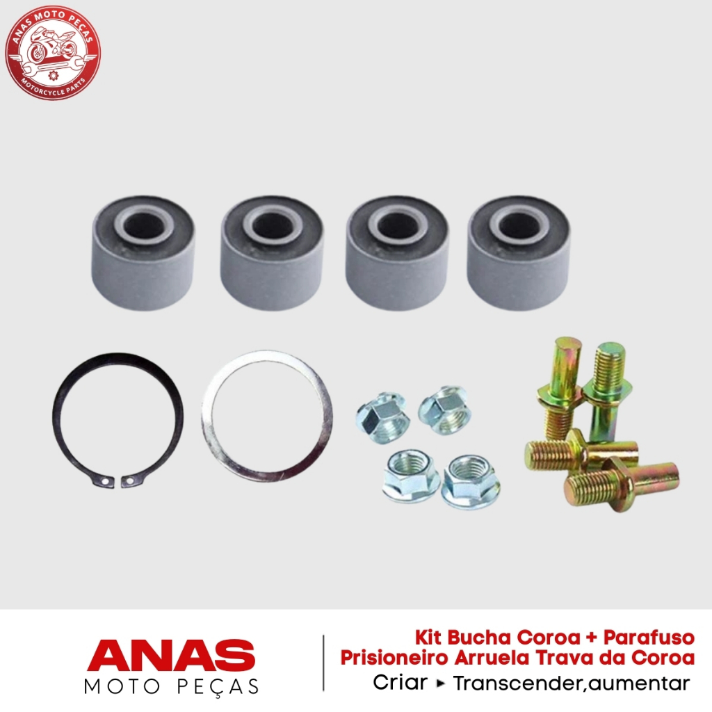 Kit Bucha Coroa + Parafuso Prisioneiro Arruela Trava da Coroa Titan 125 Fan 125 2000 Até 2008