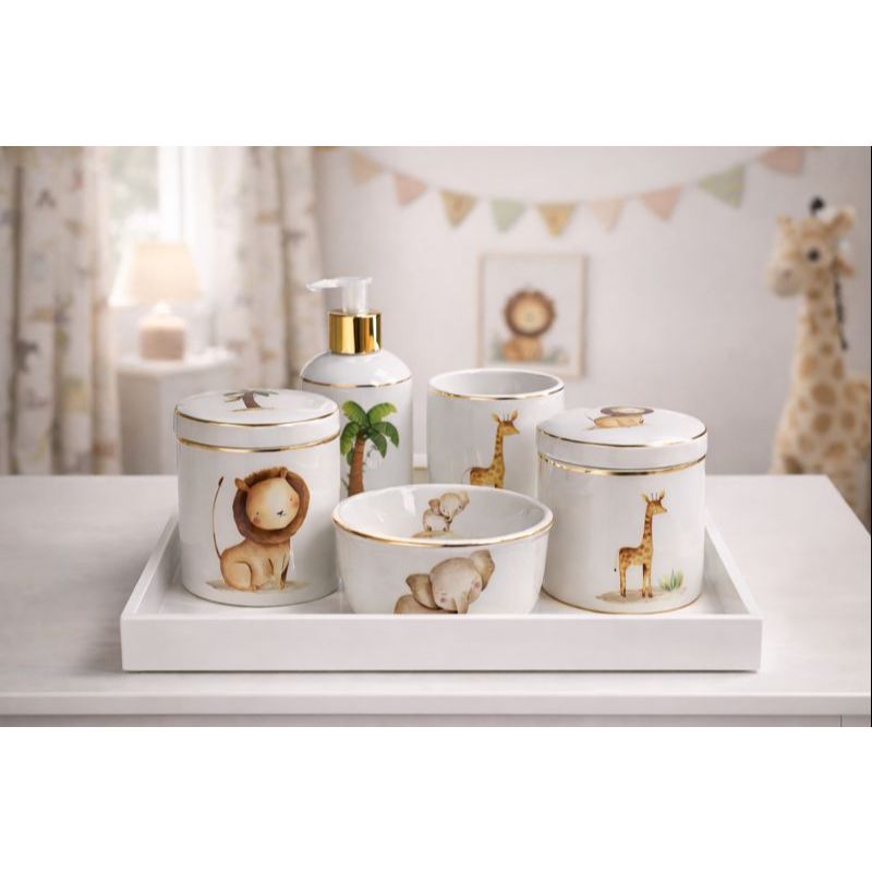 Porcelana Decoracao Safari Kit Higiene Bebe Completo