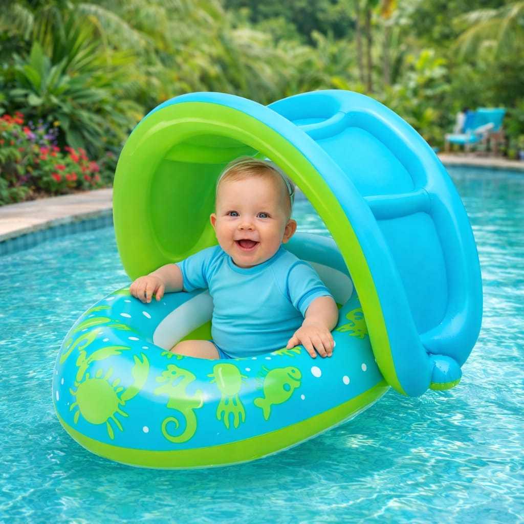 Boia Bote Infantil Carangueijo Com Teto Proteção Solar Verão Piscina