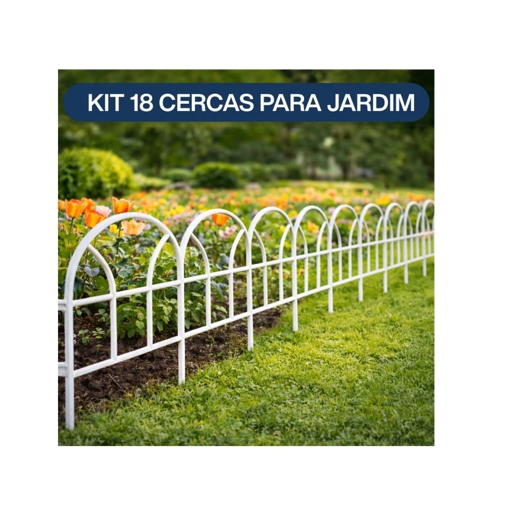 Kit 18 Cercas de Jardim Modelo Romana – Branca | 45cm x 22cm + Haste 12cm (Total 8,10m lineares)