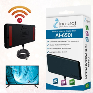 Antena Digital Interna Slim Indusat AI-650i HDTV UHF Full HD - Cabo 1.5m Incluso em Oferta na Shopee