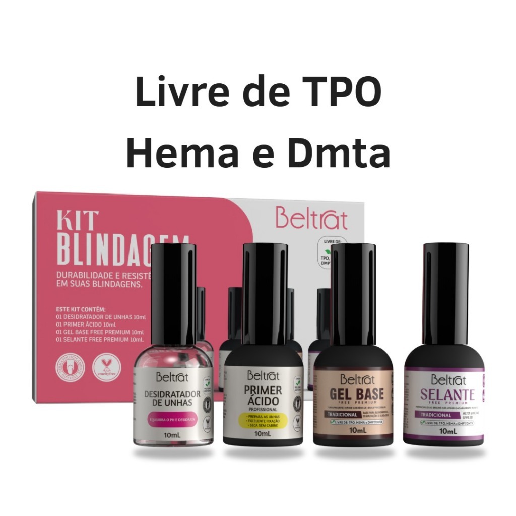 Kit Blindagem Beltrat Sem TPO Unhas: Selante, Gel Base, Primer e Desidratador