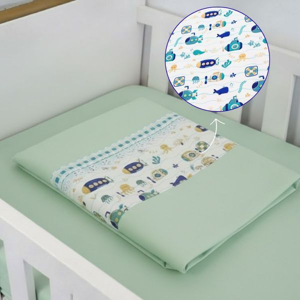 Lençol Avulso Mini Berço Quarto de Bebê Com Bainha Barrado Estampado Percal Super Macio