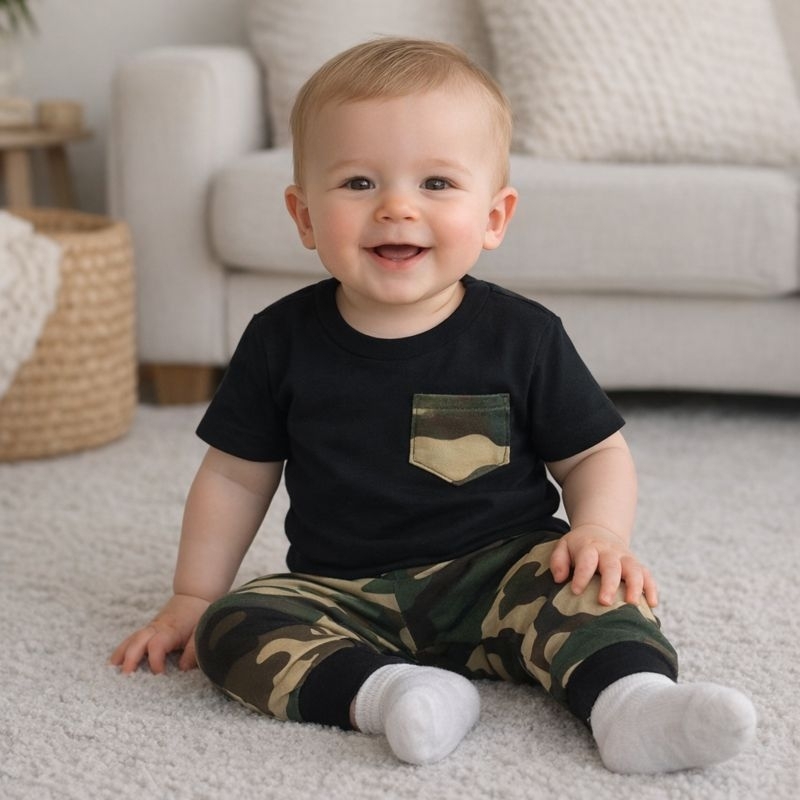 Conjunto Bebe Menino Camiseta Calça Camuflado em Oferta na Shopee