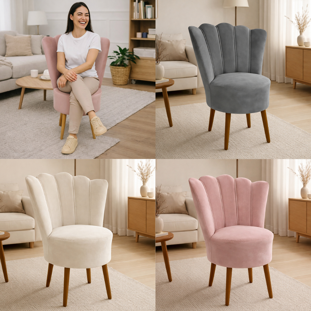 Cadeira Poltrona Decorativa Pétala Veludo Luxo Premium Pés Retrô Palito Sala Quarto e Penteadeira