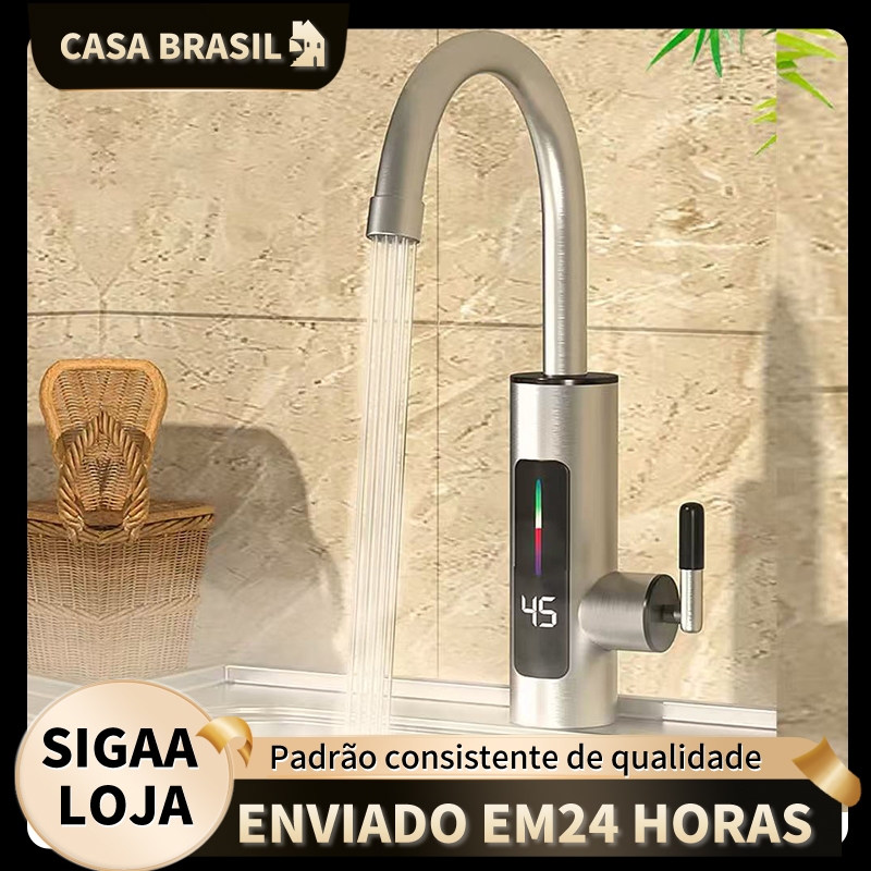 Torneira Elétrica Para Cozinha Banheiro Com Visor de Temperatura Regulagem e Giratória 360° Aço Inoxidável 220V em Oferta na Shopee