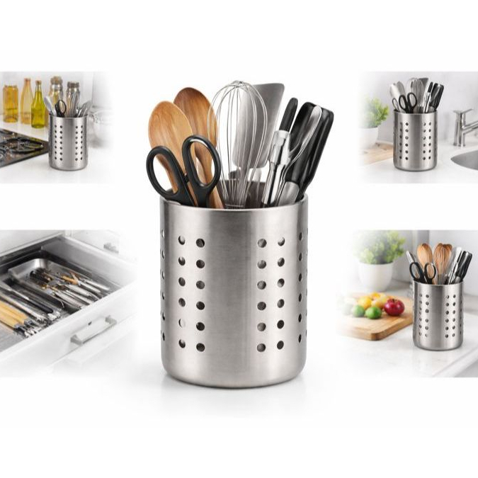 Porta Talheres Inox Redondo Escorredor de Talher Pia em Oferta na Shopee