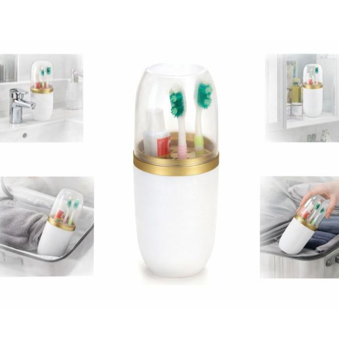 Porta Escova De Dente E Pasta Com Tampa Dourado em Oferta na Shopee