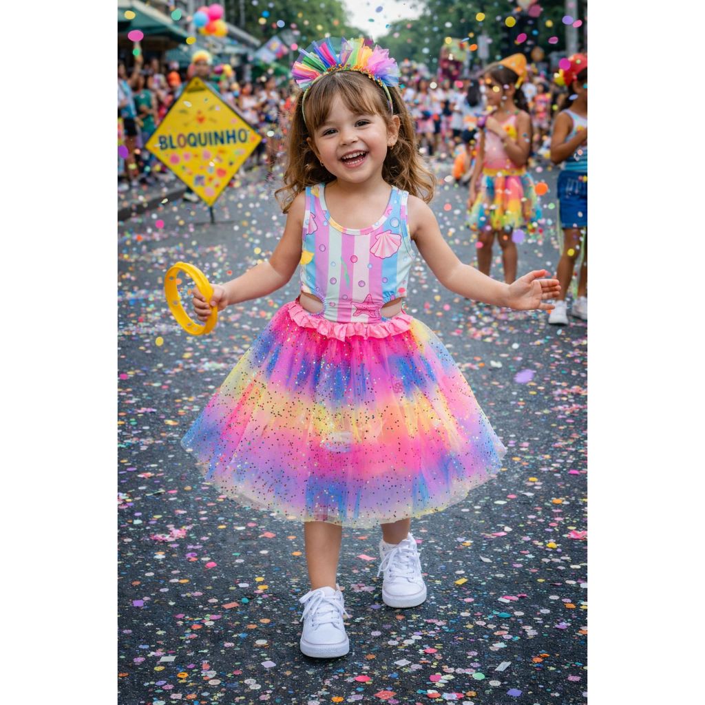 Fantasia Carnaval Infantil Conjunto Body Com Saia de Tule