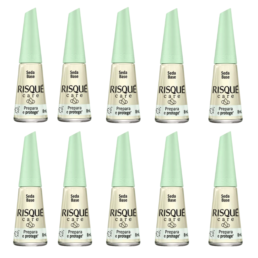 Kit 10 Esmaltes Risqué Care Base Fortalecedora 8ml – Tratamento para Unhas