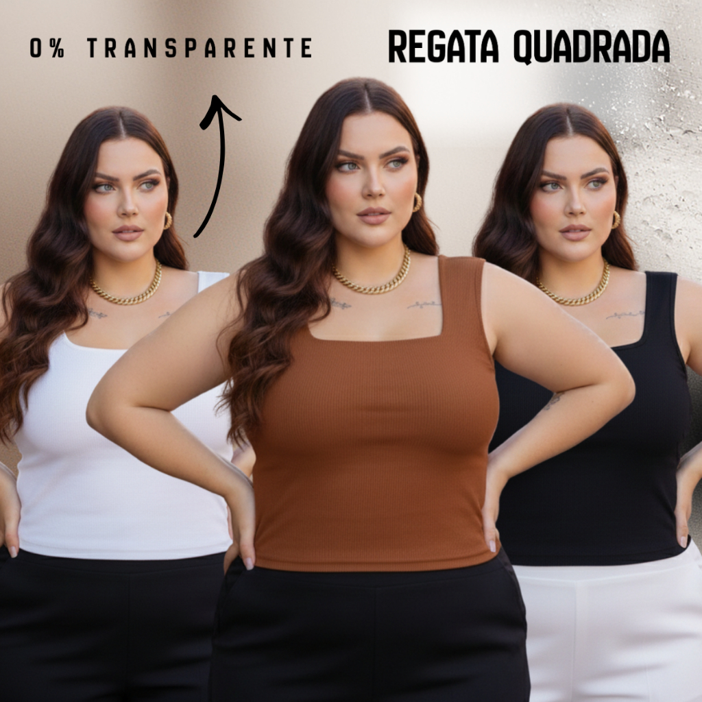 Blusa Camisa Regata Regatinha Decote Quadrada Plus Size Suplex Tecido Confortável Feminina 46 ao 52