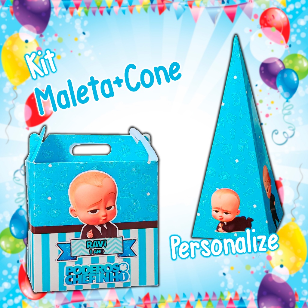 Maletinha + Cone Kit Lembrancinha Personalizadas Para Aniversario Batizado Chá Qualquer tema