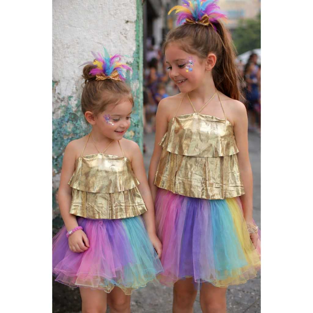 Cropped Carnaval Infantil Blusinha Menina Criança Festa Blusa Brilho