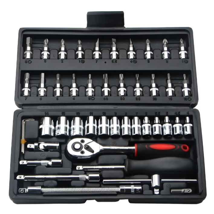 40 Peças / 46 Peças Jogo De Chave Catraca Caixa De Ferramentas Completa Reversível Soquetes Maleta