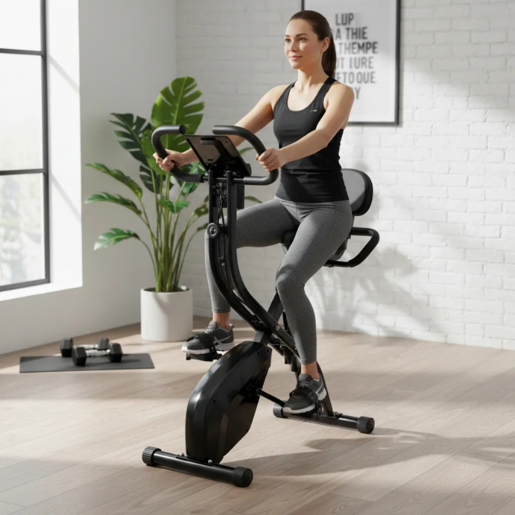 Bicicleta Ergométrica Vertical Dobrável Flywheel 3,5kg com Ajuste de Assento e 8 Níveis de Tensão