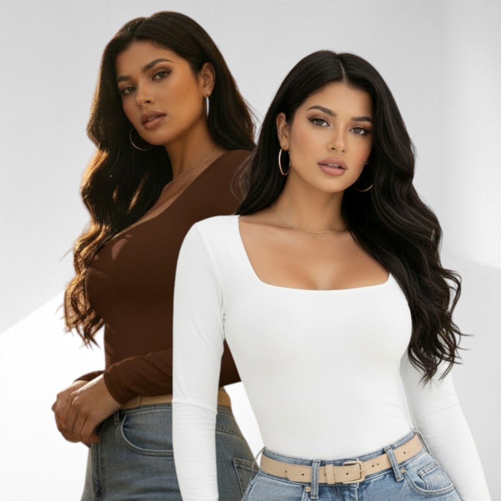 Body Feminino Suplex Premium Manga Longa Decote Quadrado Segunda Pele Confortável Com Forro no Busto em Oferta na Shopee