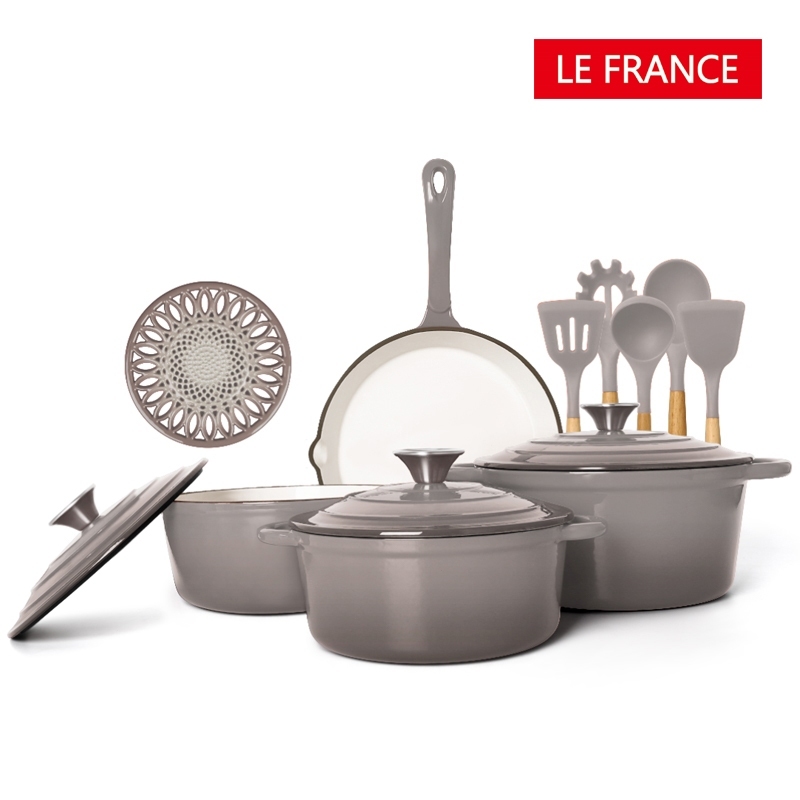 Conjunto De Panelas Ferro Fundido Esmaltado Cozinha Antiaderente Indução Frigideira e Panelas