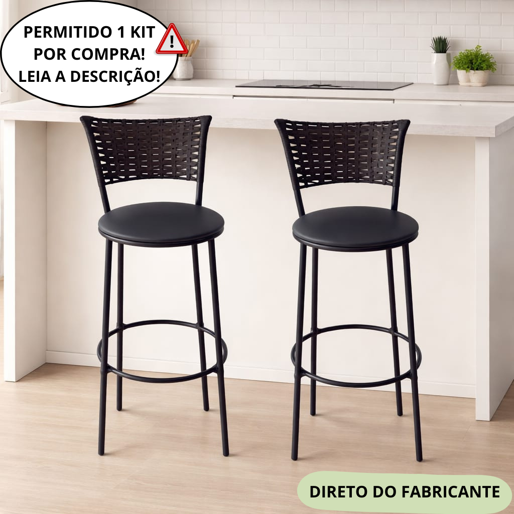 KIT DE 2 BANQUETA ALTA EM JUNCO PRETO em Oferta na Shopee