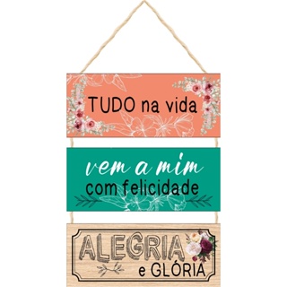 Placa com Alça de Sisal 3 Peças Decoração TUDO Na Vida Vem a Mim com Felicidade em Oferta na Shopee