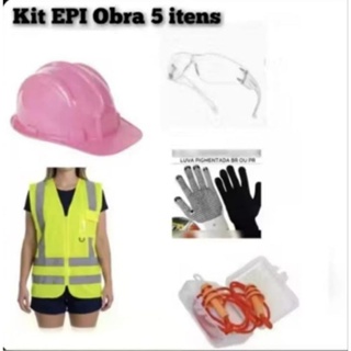 Kit EPI's para obra 5 itens: Capacete, Luvas, Óculos, Protetor Auricular e Colete Refletivo em Oferta na Shopee
