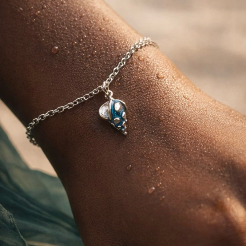 Pulseira Prata 925 com Concha Casco de Caracol Inspiração Mar