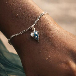 Pulseira Prata 925 com Concha Casco de Caracol Inspiração Mar