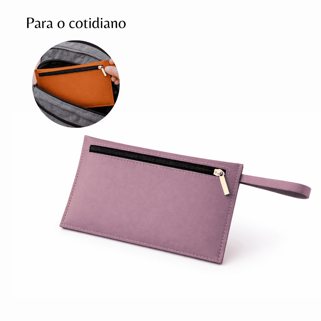 Nécessaire de Mão Organizadora em Couro Ecológico Rosa Claro