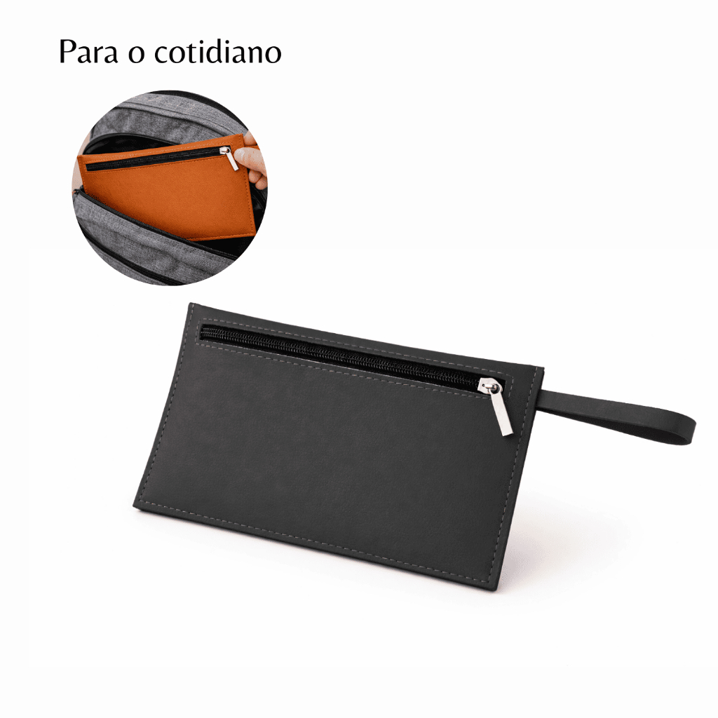 Nécessaire de Mão Organizadora em Couro Ecológico Preto