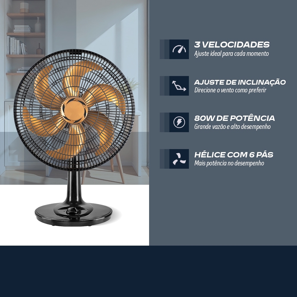 Ventilador 40Cm De Mesa Turbo 126W Preto e Bronze 127v em Oferta na Shopee