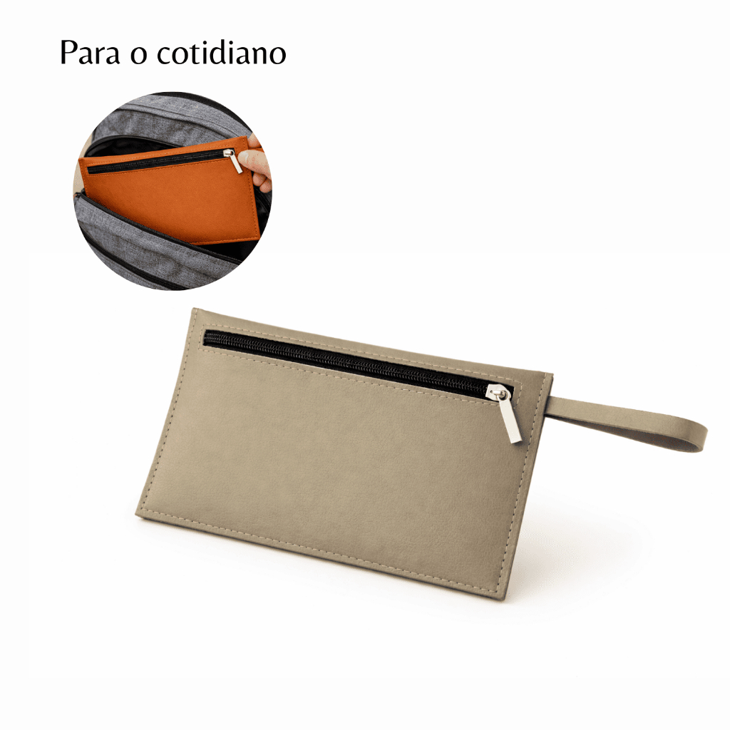 Nécessaire de Mão Organizadora em Couro Ecológico Bege Claro