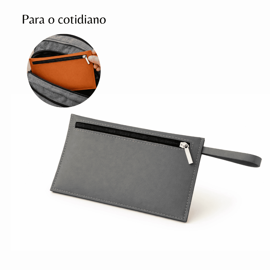 Nécessaire de Mão Organizadora em Couro Ecológico Cinza Escuro
