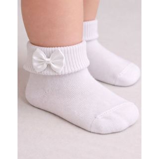 Meia Infantil Bebê com Laço Lateral Rosa e Branca Confortável e Elegante Algodão Meninas Batizado em Oferta na Shopee
