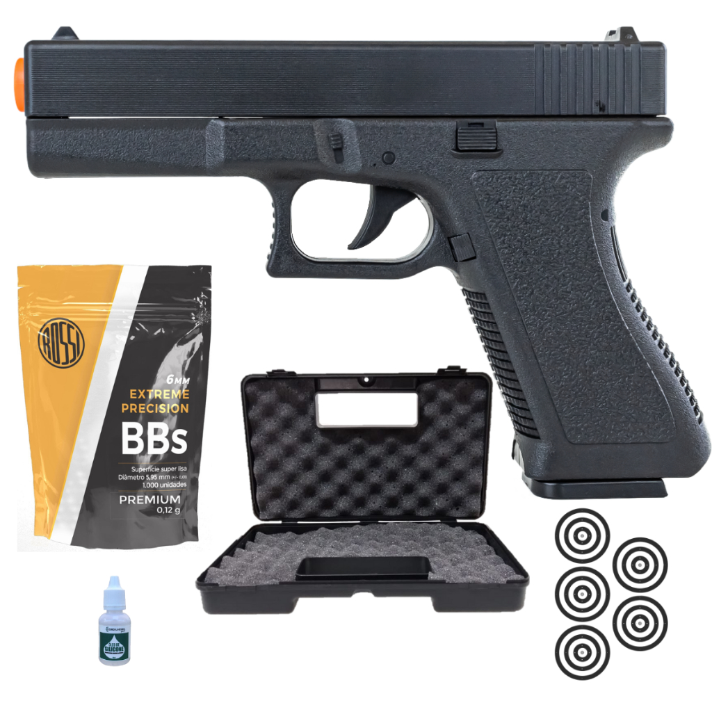 Pistola de Airsoft Spring Vigor V307 6mm Mola Rossi + 05 Alvos + 1000 Bbs 0,12g 6mm + 01 Maleta + 01 Silicone em Oferta na Shopee